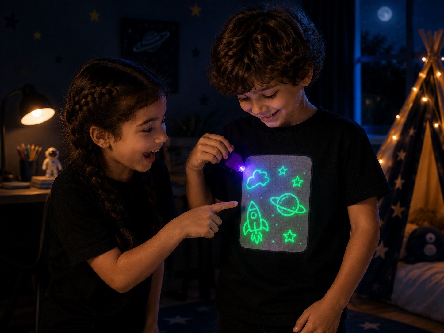 Child enjoying LumiWear interactive glow T-shirt